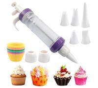Kyuionty 16Pcs Dessert Decorating Syringe Set, ABS Frosting Icing Piping Kit with 4 Piping Tips, 9 Silicone Cups & Couplers, Cake Decorating Gun Kit Tool for Baking (Purple)