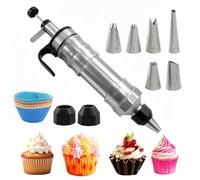 Kyuionty 18 Pcs Dessert Decorating Syringe Set, Stainless Steel Icing Piping Kit with 6 Piping Tips, 9 Silicone Cups & Couplers, Cake Decorating Kit Tool for Baking (Black)