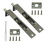 Kyuionty 2 Pack 6 Inch Stainless Steel Door Flush Bolt Latch, French Door Lock Latch L Type Lever Action Flush Bolt (Antique Bronze)