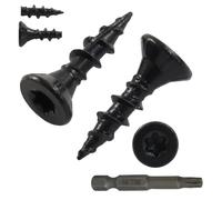 Kyuionty 200 Pcs Outdoor Wood Screws #8 x 3/4", Torx Deck Screws 3/4" Black | Epoxy Coated Rust Resistant, T25 Torx Drive Bit Included, Coarse Thread Firm Grip, Decking Fencing Treated Lumber
