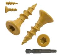 Kyuionty 200 Pcs Outdoor Wood Screws #8 x 3/4", Torx Deck Screws 3/4" Tan | Epoxy Coated Rust Resistant, T25 Torx Drive Bit Included, Coarse Thread Firm Grip, Decking Fencing Treated Lumber