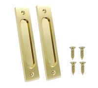 Kyuionty 2Pcs 7 Inch Flush Pull, Rectangular Finger Flush Pulls Recessed Barn Door Handle Sliding Door Handles for Pocket Door, Gates, Garages, Sheds (Brushed Gold)