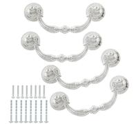 Kyuionty 4 Pack Bail Pull Handles, 2.75 Inch Hole Center Vintage Antique Drop Drawer Pull Swing Cabinet Dresser Handles (Silver, Total Length: 3.74 inch)