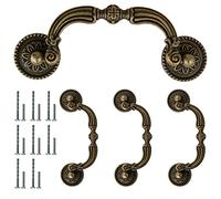 Kyuionty 4 Pack Bail Pull Handles, 3.5 Inch Hole Center Antique Drop Drawer Pull Swing Cabinet Dresser Handles, Antique Bronze