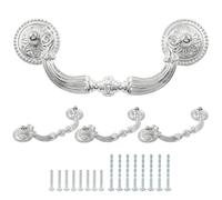 Kyuionty 4 Pack Bail Pull Handles, 3.5 Inch Hole Center Vintage Antique Drop Drawer Pull Swing Cabinet Dresser Handles (Silver)