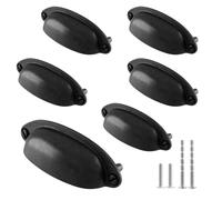 Kyuionty 6 Pack Antique Black Drawer Pull Handle Knobs Metal Cup Pull 3.5" Hole Centers, Vintage Shell Pull Handles for Kitchen Cabinet Dresser Furniture