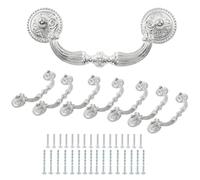 Kyuionty 8 Pack Bail Pull Handles, 3.5 Inch Hole Center Vintage Antique Drop Drawer Pull Swing Cabinet Dresser Handles (Silver, Total Length: 4.72 inch)