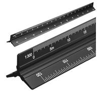 Kyuionty Metric Engineer Scale Ruler 12 Inch, Aluminum Laser-Etched Triangular Architectural Scale Civil Drafting Tool, Metric Scale 1:100, 1:200, 1:300, 1:400, 1:500, 1:600 (Black)