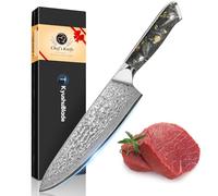 kyushublade Chef Knife, 8 Inch Damascus Kitchen Knife, Professional Chefs Knive Made of 67 Layers Vg10 Damascus Steel Cooking Knife with Black&Gold Resin Handle for Home, Restaurant
