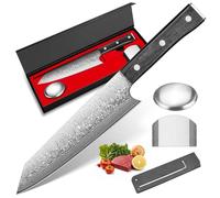 kyushublade Damascus Kiritsuke Knife, Professional Kitchen Knive, Damascus Steel Chef's Knife, Ergonomic Wooden Black Handle for Home, Restaurant, Gift Box