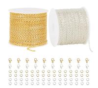 Kyutong 65.6 Feet Stainless Steel Jewelry Making Chains Bulk on Spool 2 Rolls Cross Cable Chain Links Gold Silver Craft Jewelry Supplies with Lobster Clasps Jump Rings for DIY Handcraft