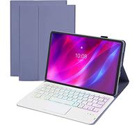 KYVELO Keyboard Case with Mouse for Lenovo Idea Tab 11" 2025 / K11 Gen 2 / Tab M11 2024, Detachable Touchpad Bluetooth Keyboard, 3-Zone 7-Color Backlit TPU Leather Folio Stand Cover,Purple