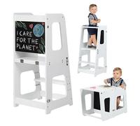 KYWAI® Premium Toddler Kids Tower Foldable - Toddler Kitchen Stool Montessori 3 in 1 Premium: Foldable Learning Kids Tower Convertible into Desk with Chalkboard, Sustainable Company with Reforestation