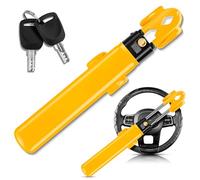 KYX Steering Wheel Lock for Car - Double Hooks Anti-Theft Device and Heavy Duty Car Security Lock with Adjustable Locking and 2 Keys - SUV Pickup Truck Van (Yellow)