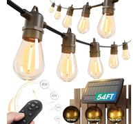 KYY 54FT(48+6) Solar String Lights Outdoor with USB Port Remote Control, LED Waterproof Solar Powered Patio Lights with Vintage Edison Bulbs, Heavy-Duty and UL Listed Porch Market Lights