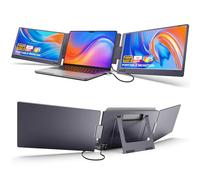 KYY Triple Laptop Monitor Extender, 14" 1080P FHD IPS Dual Portable External Screen, One Cable USB C Travel for 12-16'' Laptop, 210°Rotation & Kickstand, (Space Gray)