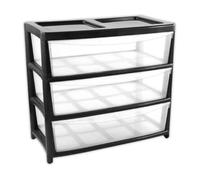 KYY’Z - Jumbo Chest Plastic Storage Drawers Unit - Modular Drawer Cabinet for Clothes, Toys, Tools - Space Saving Tower Organizer - Ideal for Bedroom, Office, Nursery (Black/Clear, 3 Drawers Jumbo)