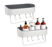KYYGKY 2 PCS Shower Caddy Plastic Shower Shelf Shelves No Drilling Adhesive Showers Storage Rack Wall Mounted Showers Baskets Organiser Makeups Shampoo Holder with Hooks for Bathroom Kitchen