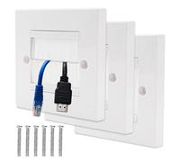 KYYGKY 3 Pack Brush Wall Plate Cable Passthrough Wall Outlet Single Gang Brush Panel Walls Mounted Brushes Faceplate Standard White Wallplate with White Brushes, Cable Pass Through Insert for Wires