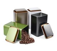 KYYGKY 4 PCS Tea Coffee Sugar Canisters Essentials Kitchen Storage Tin Square Metal Canister Storage Jar Container Food Preserve Caddy with Airtight Lid for Home Kitchen - 4 Colors, Easy to Open