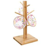 KYYGKY 6 Cups Mug Tree, Bamboo Cup Holder Tree Coffee Cup Holder Storage Rack Wood Cup Holder Storage Organizer Kitchen Mug Stand Hanger with Thickened Base for Coffee Mugs Tea Cups Tree, Square