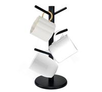 KYYGKY 6 Cups Mug Tree Bamboo Cup Holder Tree Coffee Cup Holder Storage Rack Wood Cup Holder Storage Organizer Kitchen Mug Stand Hanger with Thickened Base for Coffee Mugs Tea Cups Tree, Black