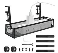 KYYGKY Under Desk Cable Management Tray Mesh Table Cable Basket Box No Drill Cables Tray for Desks Tidy, Desk Cables Wire Organiser Metal Cord Organizer with Clamps for Managing Wires and Power Strips