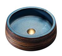 KYYRNY Oval Handmade Bathroom Wash Basin, Classic Design, Countertop Sink, Vintage Ceramic Washbasin for Modern and Traditional Bathrooms, No Overflow, 40X38X16CM (03)