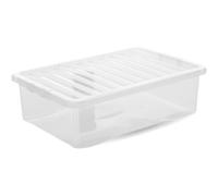 KYY'Z - 1x 32L Underbed Storage Box With Clip-On Durable Lid - Clear Plastic Organizer Container - Stackable Space-Saving Storage For Clothes, Shoes, Linens & Bedroom Essentials, Home & Office
