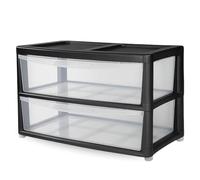 KYY'Z 2 Drawers Jumbo Storage Unit, Black/Clear Plastic Chest Modular Drawer, 2 Tier Home Office Closet Bedroom Dorm Modular Storage Tower, Nursery School Space Solution