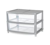 KYY'Z 2 Drawers Jumbo Storage Unit, Silver/Clear Plastic Chest Modular Drawer, 2 Tier Home Office Closet Bedroom Dorm Modular Storage Tower, Nursery School Space Solution