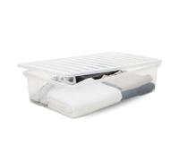 KYY'Z - 2x 43L Underbed Storage Box With Clip-On Durable Lid - Clear Plastic Organizer Container - Stackable Space-Saving Storage For Clothes, Shoes, Linens & Bedroom Essentials, Home & Office