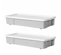 KYY'Z - 2x 47L Wheeled Underbed Storage Boxes Plastic Storage Containers on Wheels Ideal for Clothes Toys Bedding Organiser Stackable Home Bedroom Storage Grey Box with White Lid