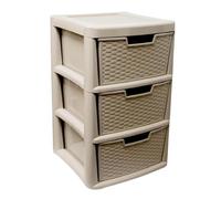KYY'Z 3 Drawer Storage Unit Tower Rattan Effect Large 3 Tier Organizer Chest Tower Unit Cabinet Trolley Home Bedroom Kitchen Office School Garage Mushroom 39 DEPTH x 39 WIDTH x 62 HEIGHT cm