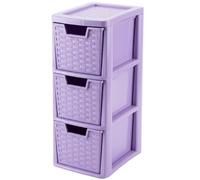 KYY'Z - 3 Tier Medium Plastic Storage Drawer Unit - Lilac Rattan Effect Tower Freestanding Drawers - Stackable & Stylish Cabinet with Deep Pull-Out Compartments - Space-saving Organiser
