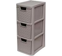 KYY'Z - 3 Tier Medium Plastic Storage Drawer Unit - Rattan Effect Tower Mushroom - Stackable & Stylish Cabinet with Deep Pull-Out Drawers - Space-saving Organiser 25D x 19W x 48H cm
