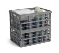 KYY'Z - 32 Litre Folding Collapsible Plastic Storage Crates - Grey Heavy Duty Basket with Handles - Stackable Space Saving Storage Crate for Home & Utility Use 48cm L x 35cm W x 24cm H (2x 32L Grey)