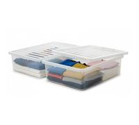 KYY'Z - 32L Under Bed Box with Lid - Clear Plastic Organiser Container - Stackable Storage Solution for Clothes Toys Bedding Multipurpose Bin for Home Office Bedroom Garage - 60 x 40 x 18cm (2)