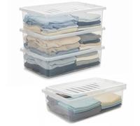 KYY'Z - 32L Under Bed Box with Lid - Clear Plastic Organiser Container - Stackable Storage Solution for Clothes Toys Bedding Multipurpose Bin for Home Office Bedroom Garage - 60 x 40 x 18cm (4)