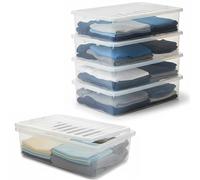 KYY'Z - 32L Under Bed Box with Lid - Clear Plastic Organiser Container - Stackable Storage Solution for Clothes Toys Bedding Multipurpose Bin for Home Office Bedroom Garage - 60 x 40 x 18cm (5)