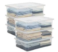 KYY'Z - 32L Under Bed Box with Lid - Clear Plastic Organiser Container - Stackable Storage Solution for Clothes Toys Bedding Multipurpose Bin for Home Office Bedroom Garage - 60 x 40 x 18cm (6)