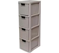 KYY'Z - 4 Tier Medium Plastic Storage Drawer Unit - Rattan Effect Tower Mushroom - Stackable & Stylish Cabinet with Deep Pull-Out Drawers - Space-saving Organiser 25D x 19W x 62H cm