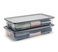 KYY'Z - 47 Litre Underbed Storage Box With Lid & Wheels - Large Multipurpose Storage Clothes Boxes, 47L Plastic Nestable Clear Box, Under Bed Stackable Shoes Container, 90cm x 38cm x 20cm (Set of 2)