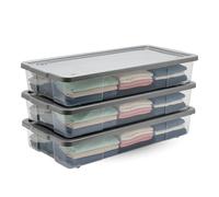KYY'Z - 47 Litre Underbed Storage Box With Lid & Wheels - Large Multipurpose Storage Clothes Boxes, 47L Plastic Nestable Clear Box, Under Bed Stackable Shoes Container, 90cm x 38cm x 20cm (Set of 3)