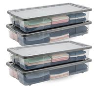 KYY'Z - 47 Litre Underbed Storage Box With Lid & Wheels - Large Multipurpose Storage Clothes Boxes, 47L Plastic Nestable Clear Box, Under Bed Stackable Shoes Container, 90cm x 38cm x 20cm (Set of 4)