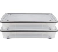 KYY'Z 47L Large Underbed Storage Boxes Clear Plastic Stackable Storage Containers with Lid & Wheels Durable Multipurpose Home & Office Organiser Portable Strong Boxes - 84cm x 38cm x 16cm (2)