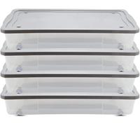 KYY'Z 47L Large Underbed Storage Boxes Clear Plastic Stackable Storage Containers with Lid & Wheels Durable Multipurpose Home & Office Organiser Portable Strong Boxes - 84cm x 38cm x 16cm (4)