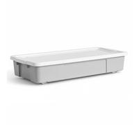 KYY'Z - 47L Wheeled Underbed Storage Boxes Plastic Storage Containers on Wheels Ideal for Clothes Toys Bedding Organiser Stackable Home Bedroom Storage Grey Box with White Lid