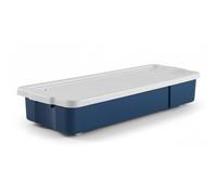 KYY'Z - 47L Wheeled Underbed Storage Boxes Plastic Storage Containers on Wheels Ideal for Clothes Toys Bedding Organiser Stackable Home Bedroom Storage Blue Box with White Lid