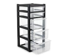 KYYZ - 5 Tier Extra Large Black Clear Drawer - 3 Deep 2 Shallow Drawers Lightweight Unit Smooth Slide Out Clear Chest Tower - Office Storage Oraganizer (Black/Clear, 5 Tier (3 Deep 2 Shallow))